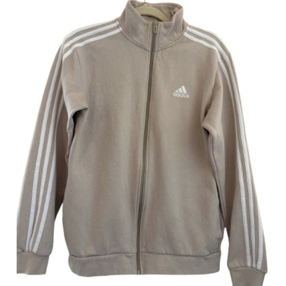 Adidas Men's XL Beige Tracksuit Set Jacket & Joggers Cotton Blend Zip Logo - Picture 2 of 9